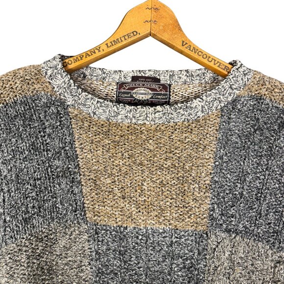 Vintage 90s Patchwork Knit Sweater Silk Blend Neutral Earth Tone Grunge - Picture 4 of 8